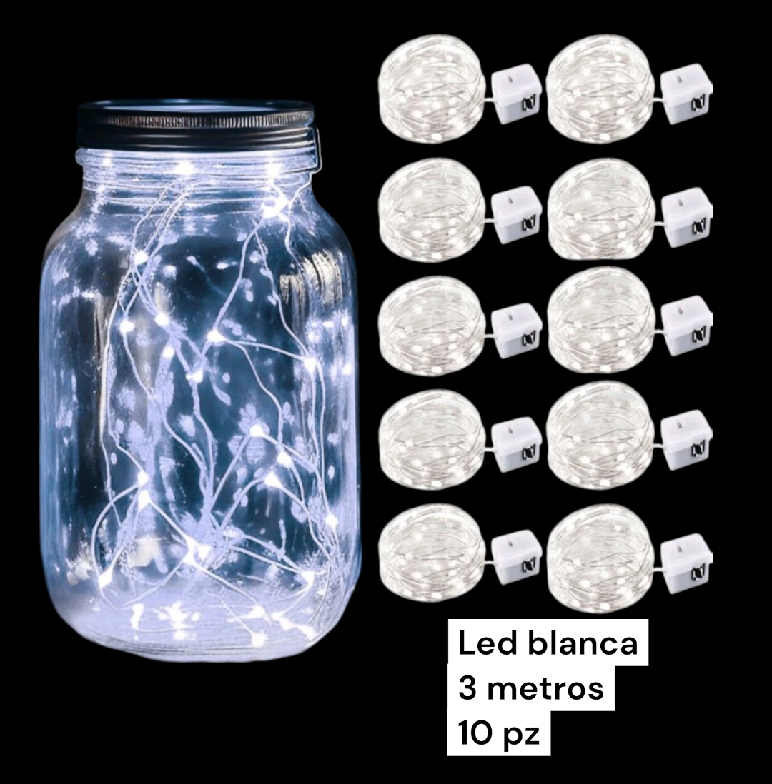 Tira led blanca 3 metros con 10pz