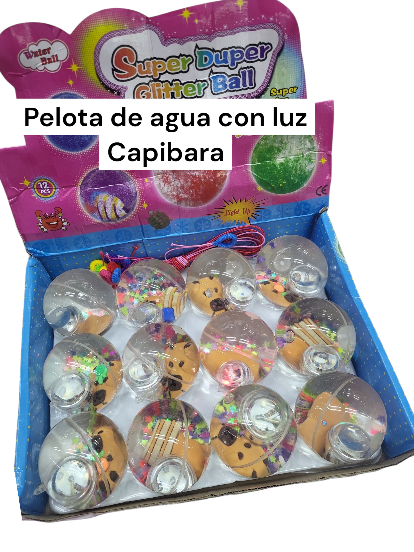 Pelota de agua con luz capibara y labubu 12 piezas