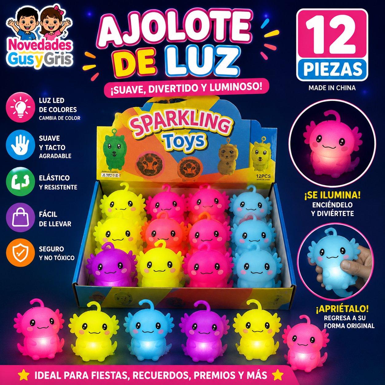 Medusa Ajolote De Luz con 12 piezas