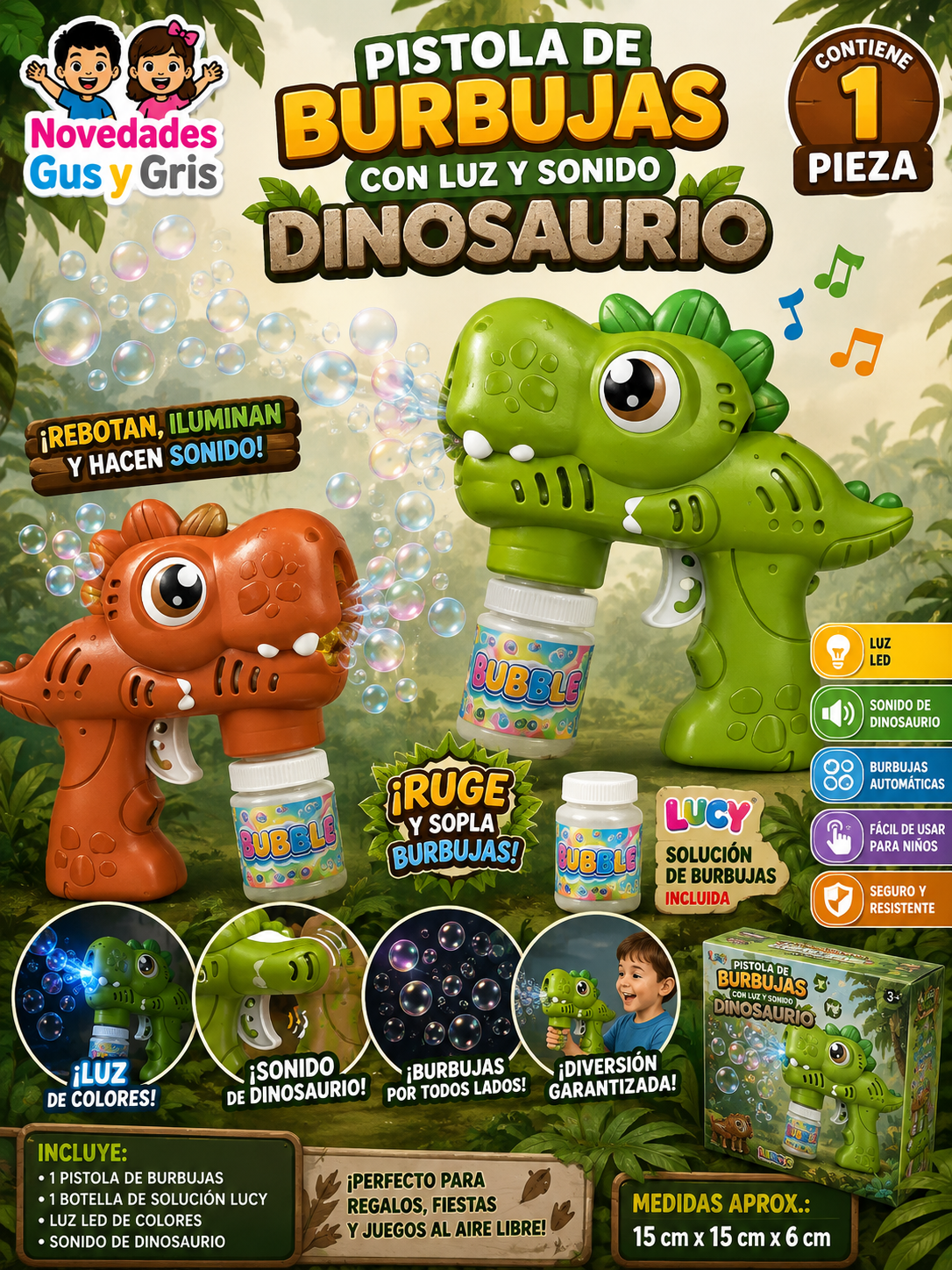Pistola de burbujas dino