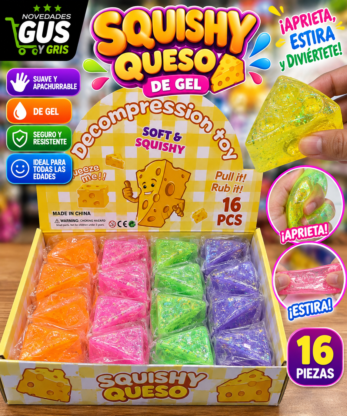 Squishy Queso de gel con 16 piezas