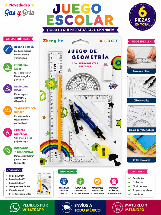Juego escolar geometría blanco ud-3016d-4