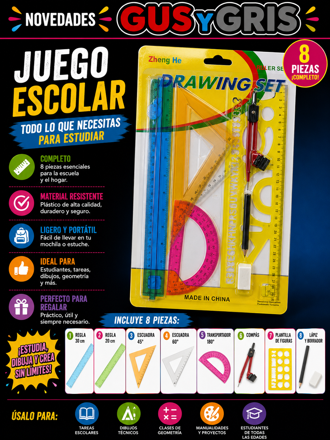 juego escolar geometrico colores ud-3016d-2