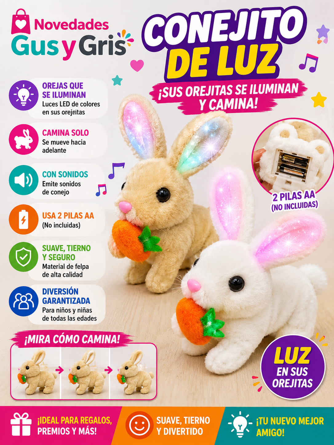 Conejos luz en las orejas