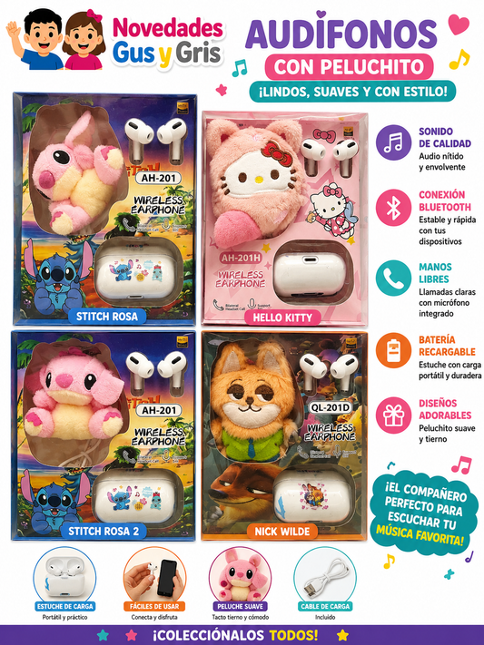 Audifonos llaveros peluche