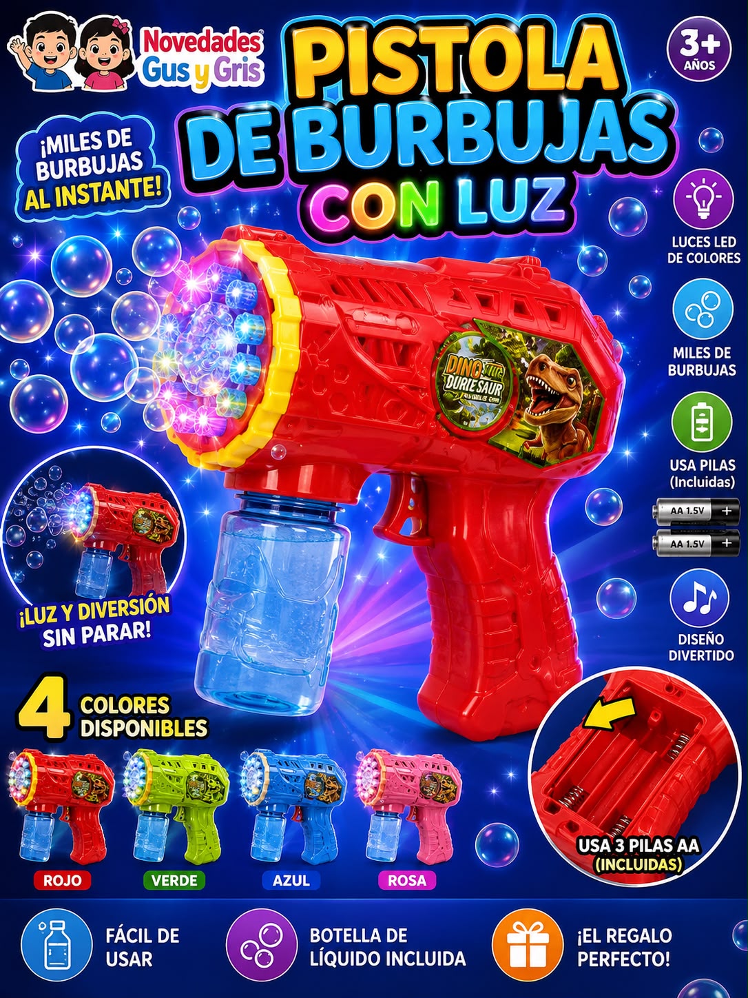 Pistola de burbujas de dinosaurio