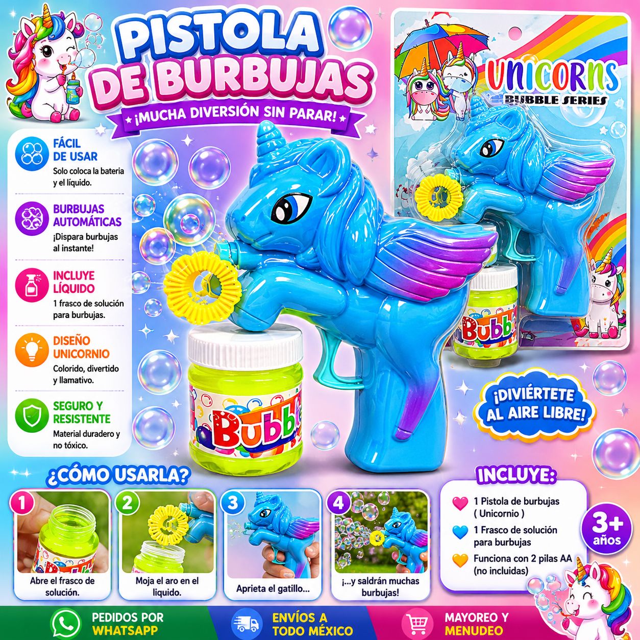 Pistola de Burbuja unicornio
