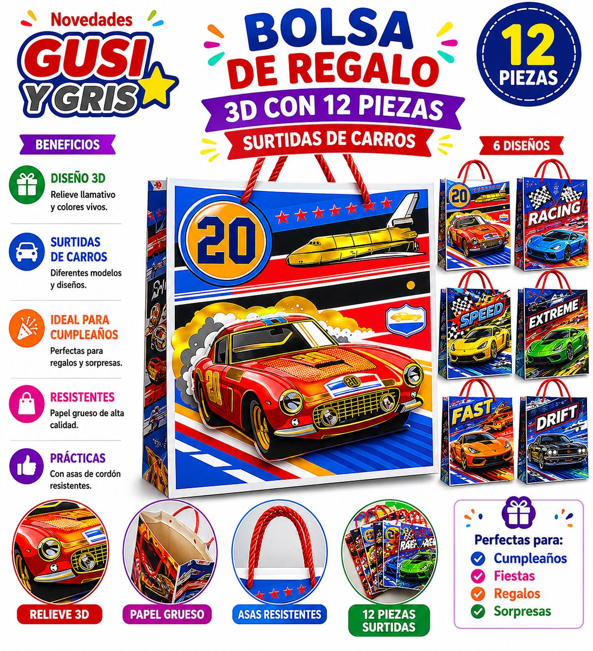 Bolsa de regalo 3D carro con 12 te-0532f-10