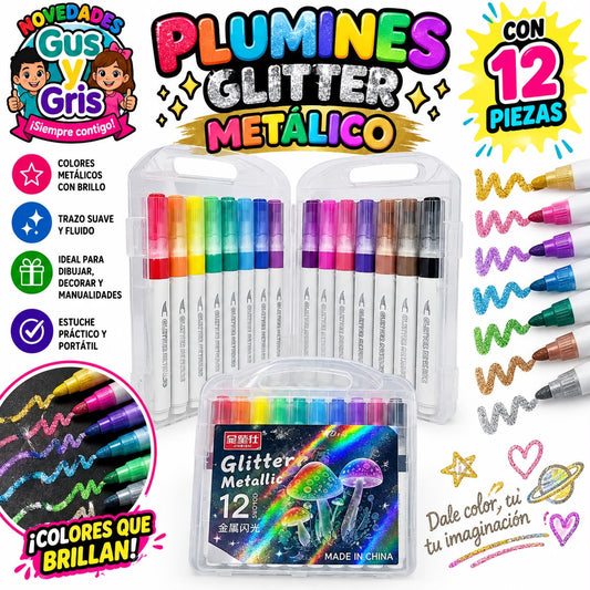 plumin glitter metalico con 12 piezas