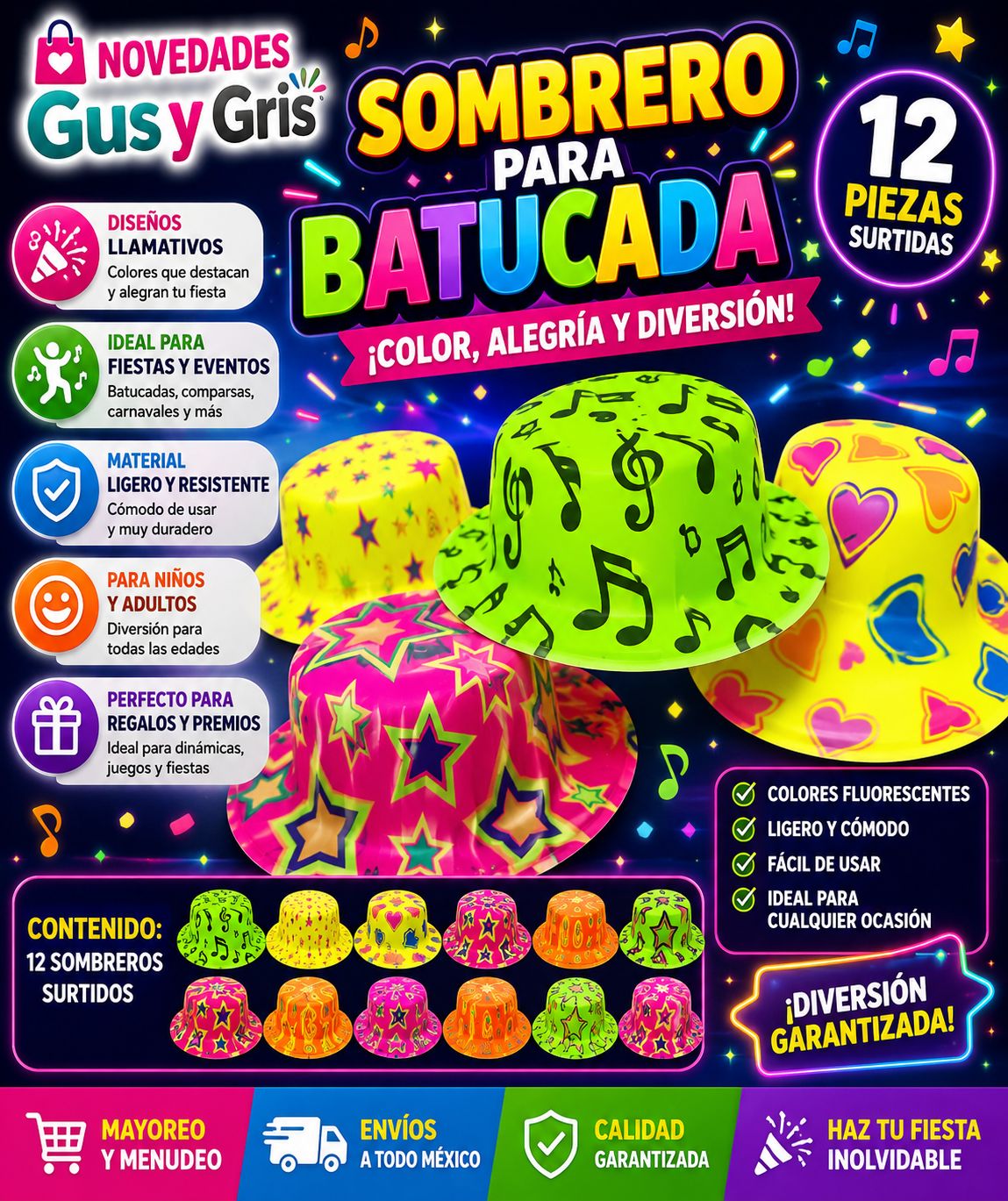 Sombrero batucada 12 pz