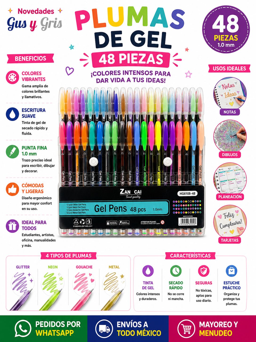 pluma de gel con 48 piezas