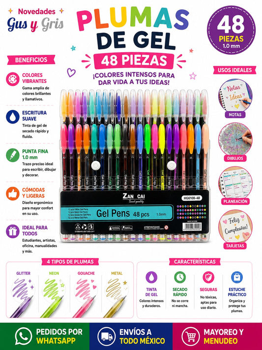 pluma de gel con 48 piezas