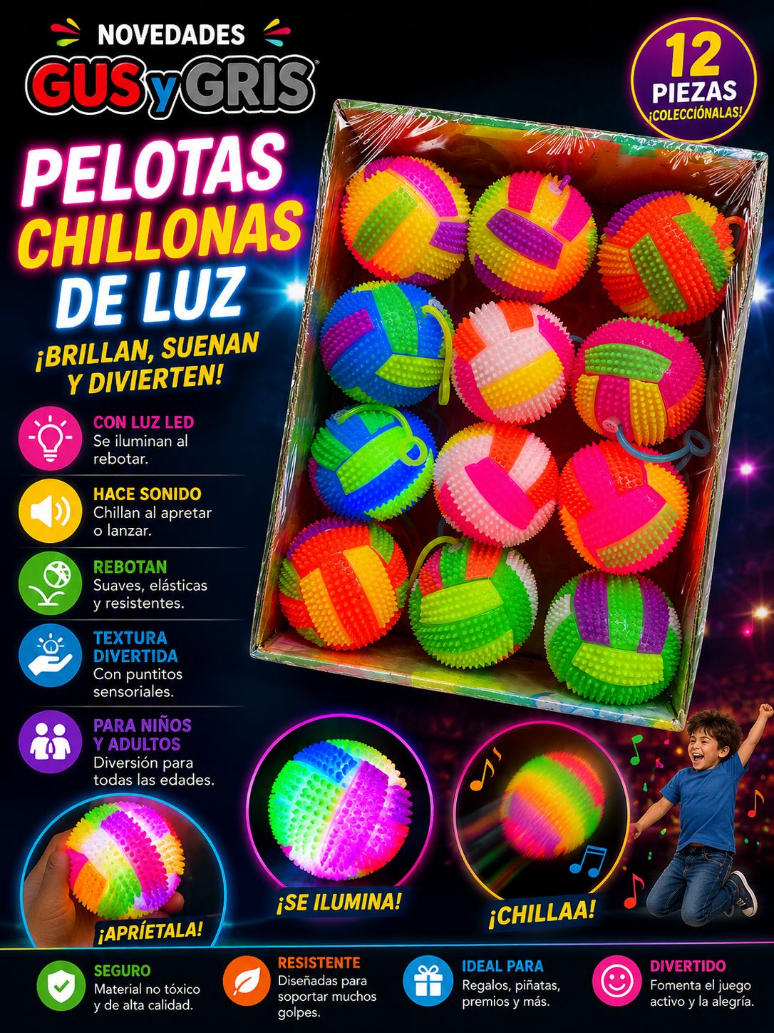 Pelota chillona de balón De Luz con 12 piezas tg-3676-1