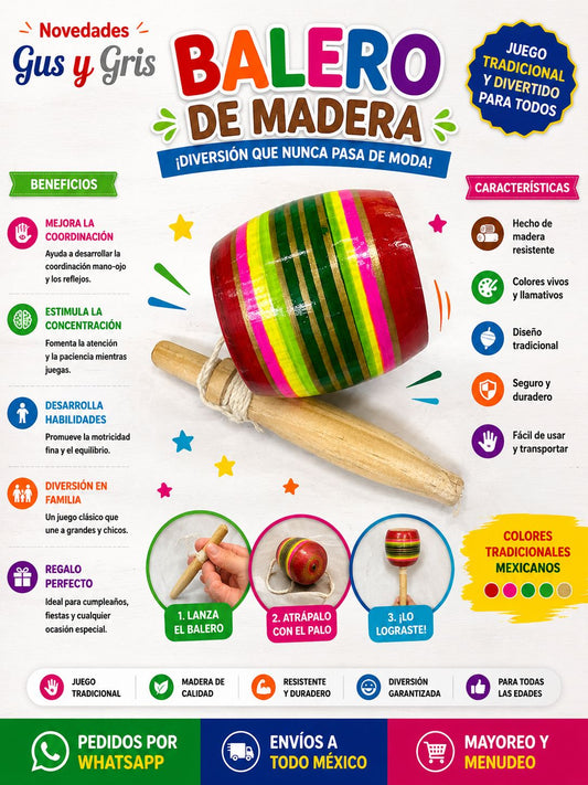 balero de madera grande artesanal