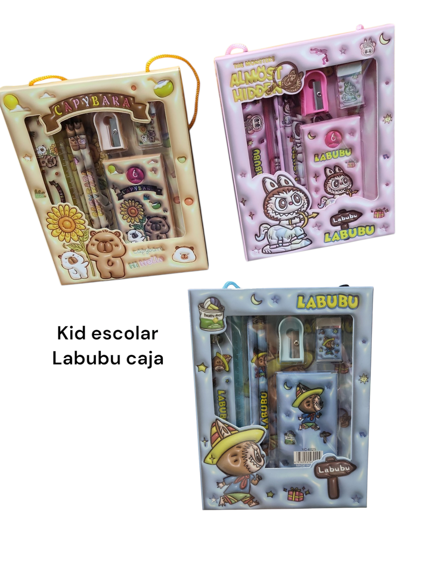 kit escolar labubu y capibara