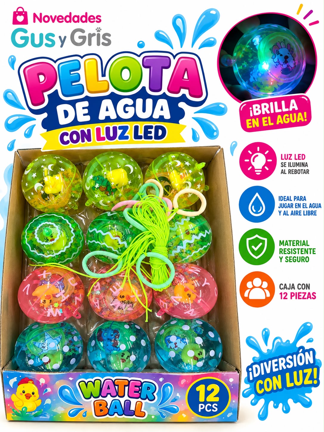 pelota de agua con luz con 12 piezas