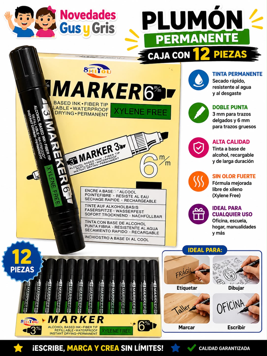 Marcador Caja Blanca Con 12 Ua-3010