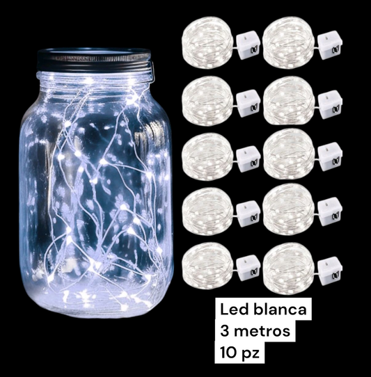 Tira led blanca 3 metros con 10pz
