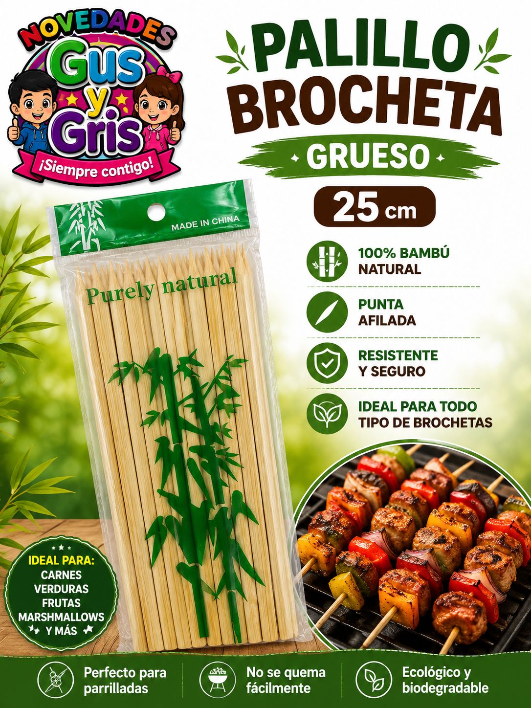 Palillo brocheta med grueso 25cm
