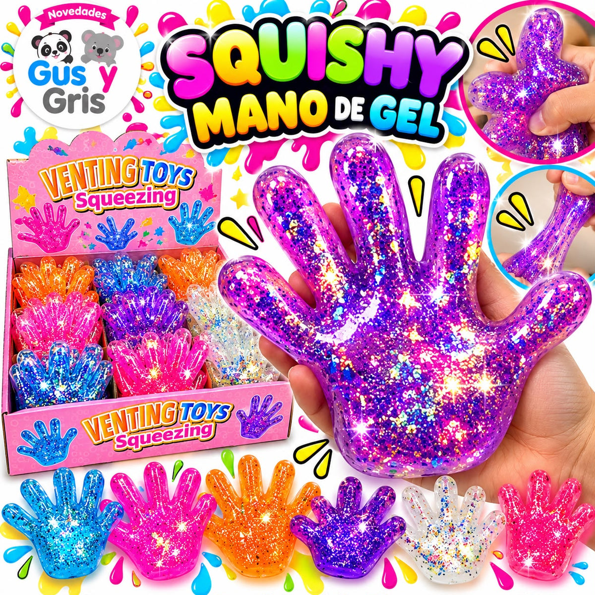 squisy mano de gel con 12