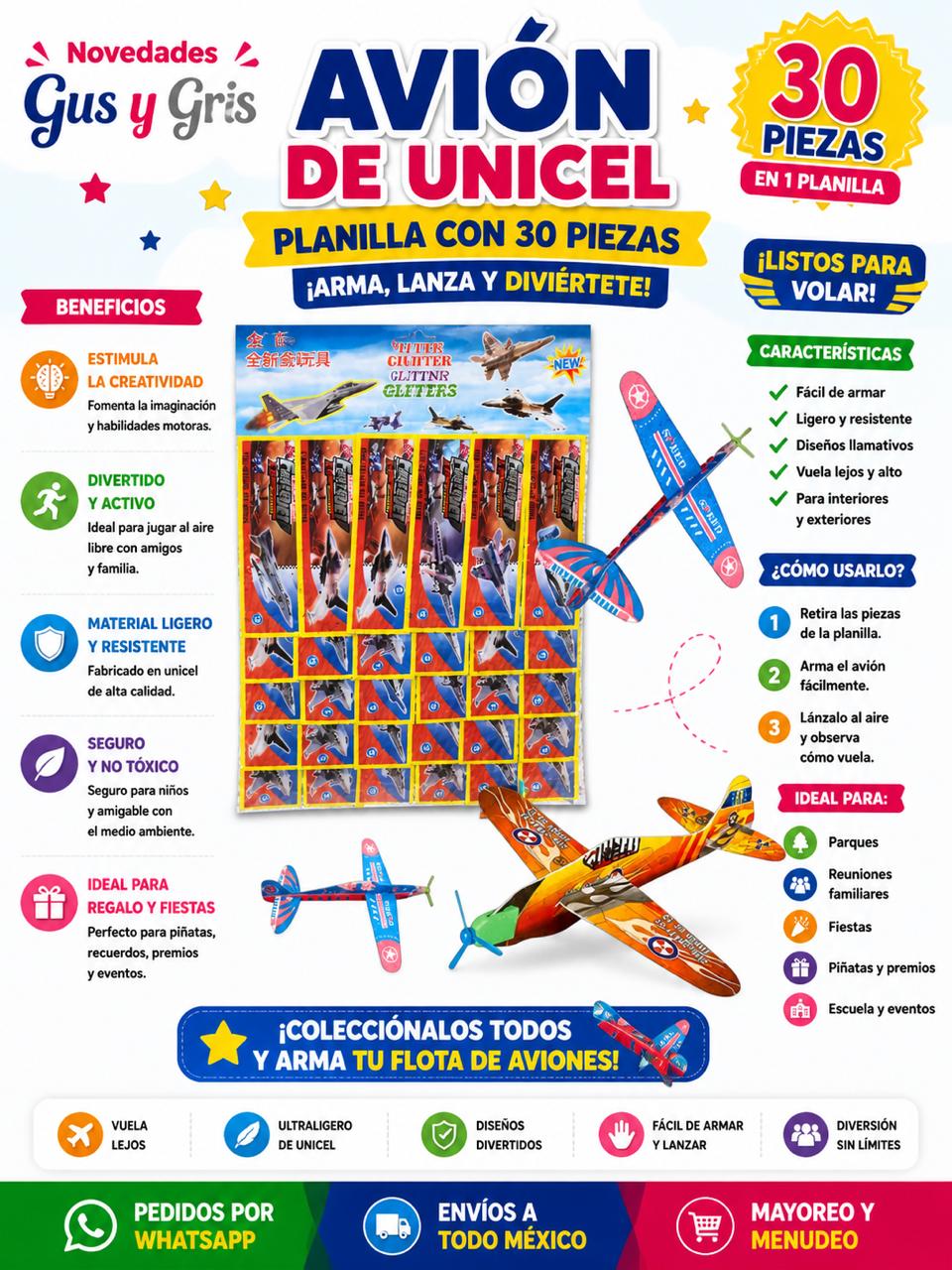 Planilla avión de unicel con 30 pz