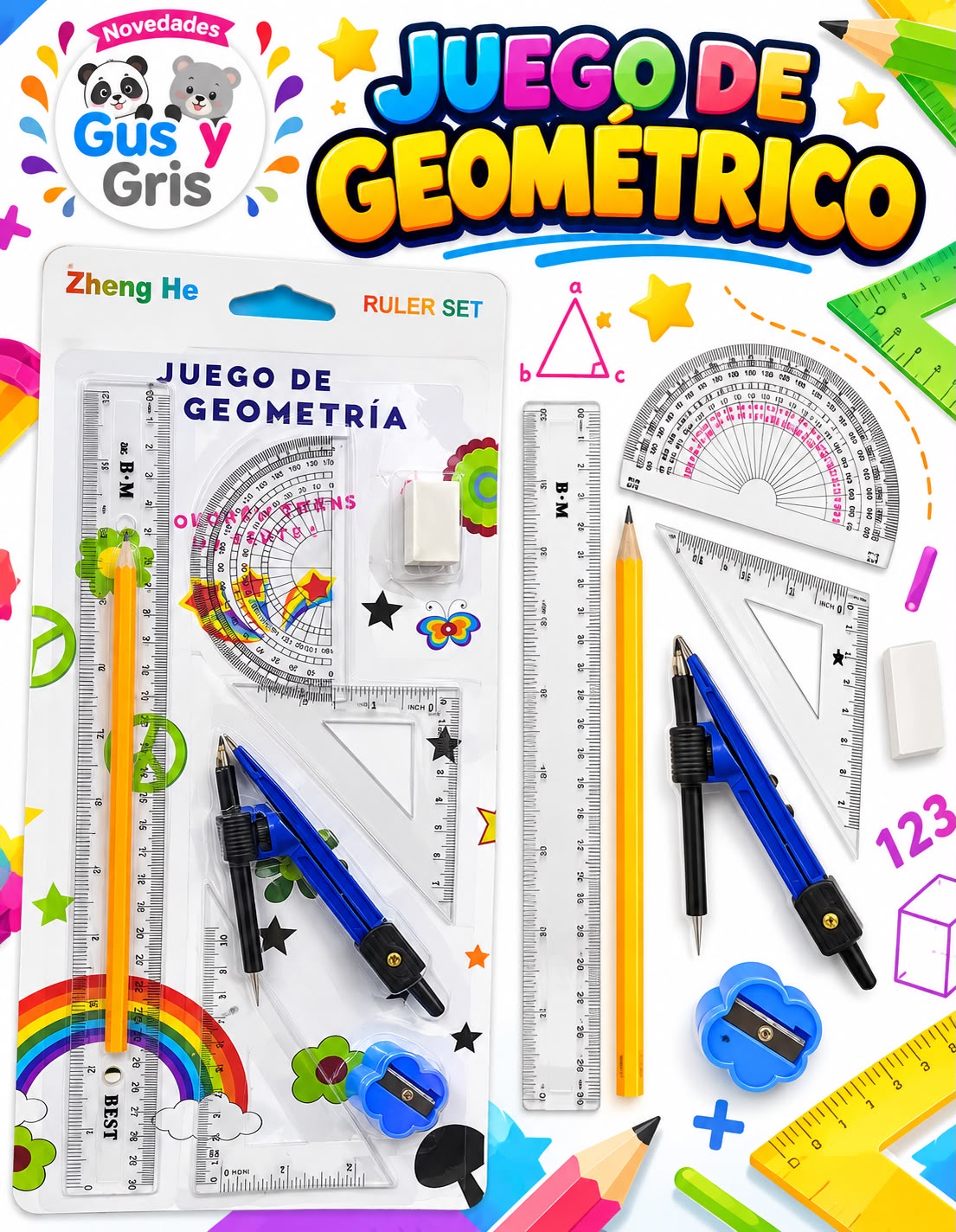 Juego escolar geometría blanco ud-3016d-4