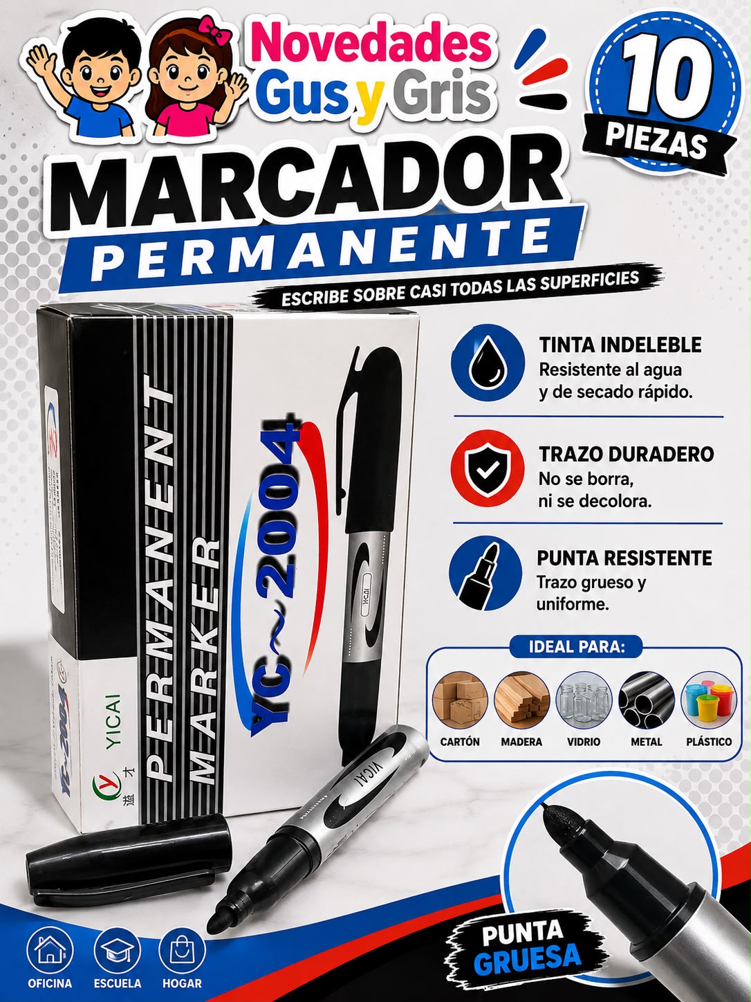 marcador permanente con 10 pzs ua-3001-1