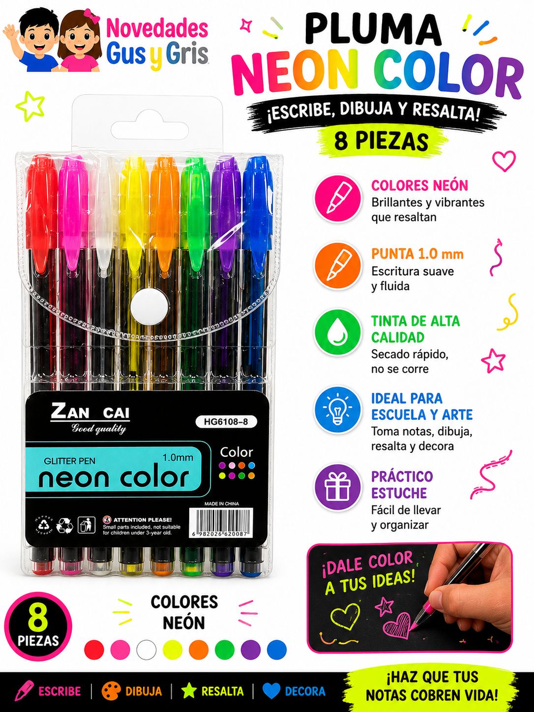 pluma neon con 8 ua-6005-8