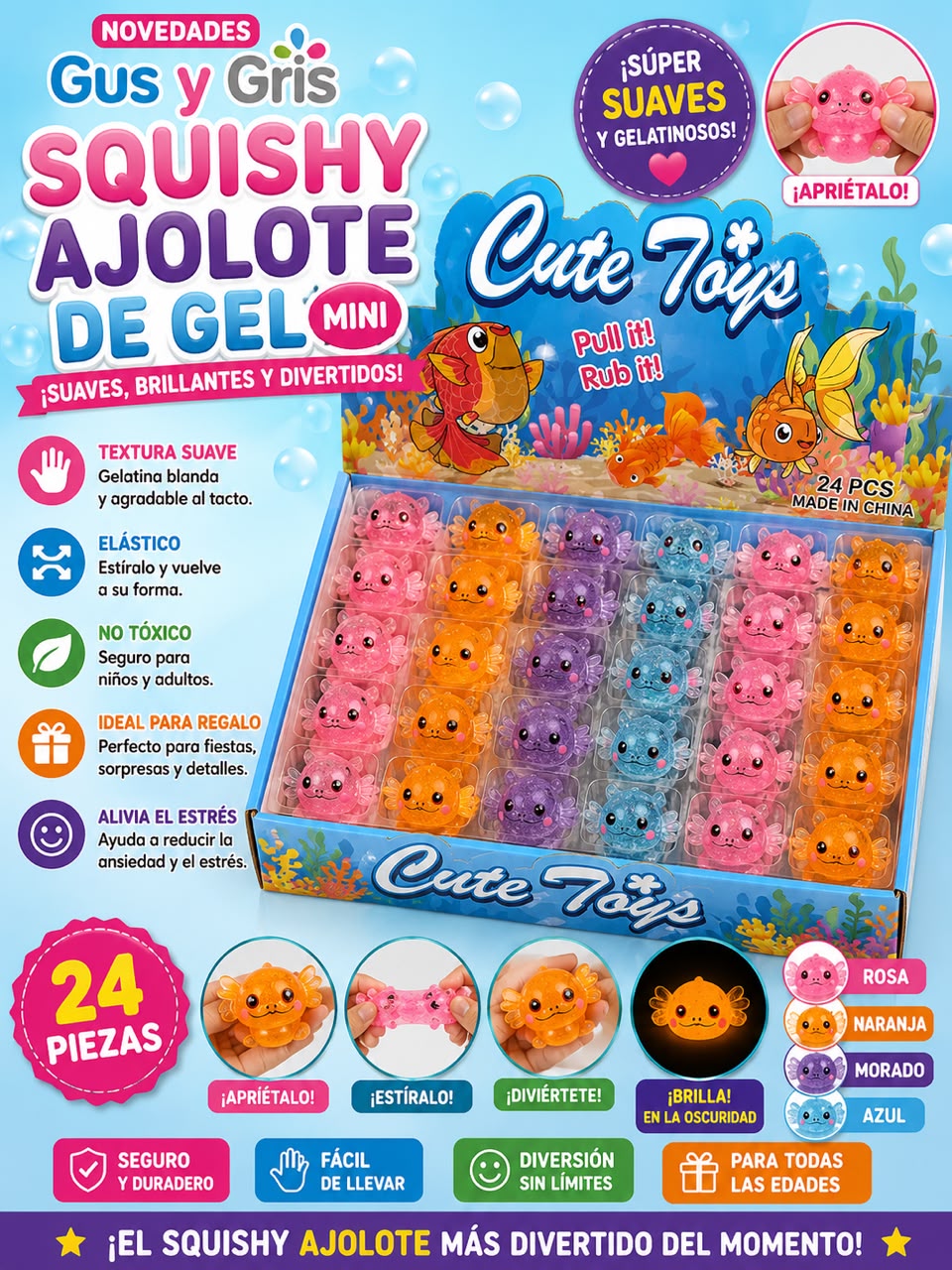Squishy Ajolote mini gel con 24