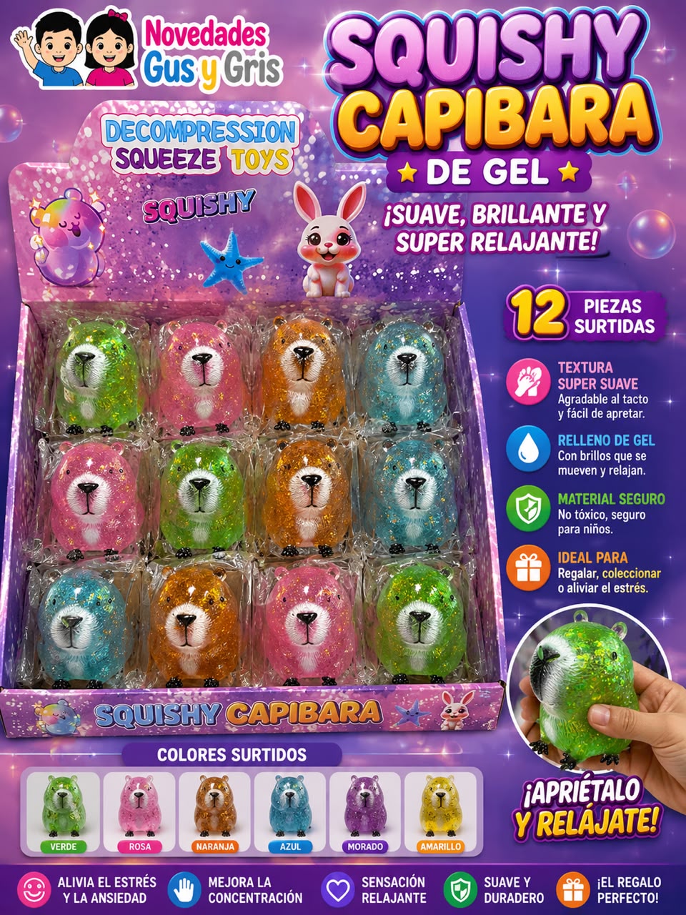 Squishy gel capibara 12 pz