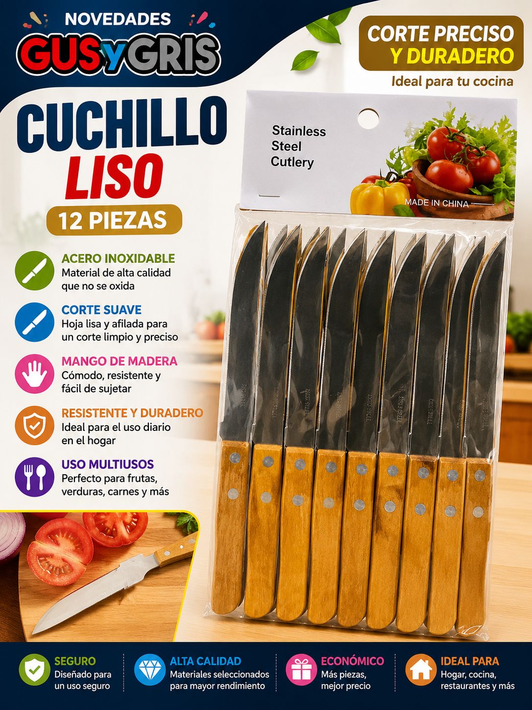Cuchillo, liso, madera  pb-2003a-1