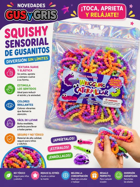 Squishy gusano sensorial grande sobre. Con 12 piezas