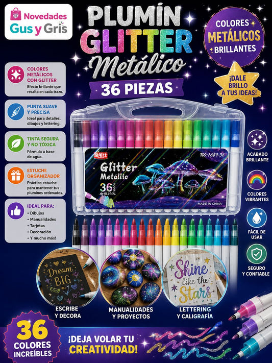 plumin gliter metalico estuche con 36