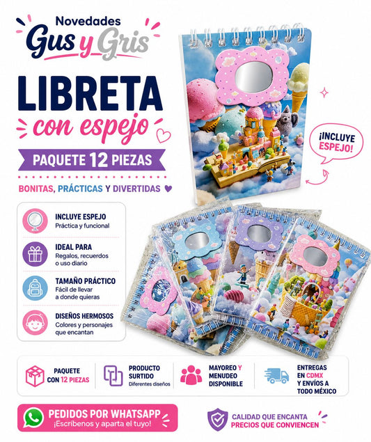 Libreta con espejo  12 pz