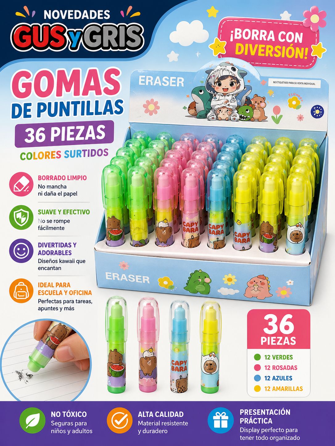 Goma Pultillas C/36 Color Pastel Ud-1007-1