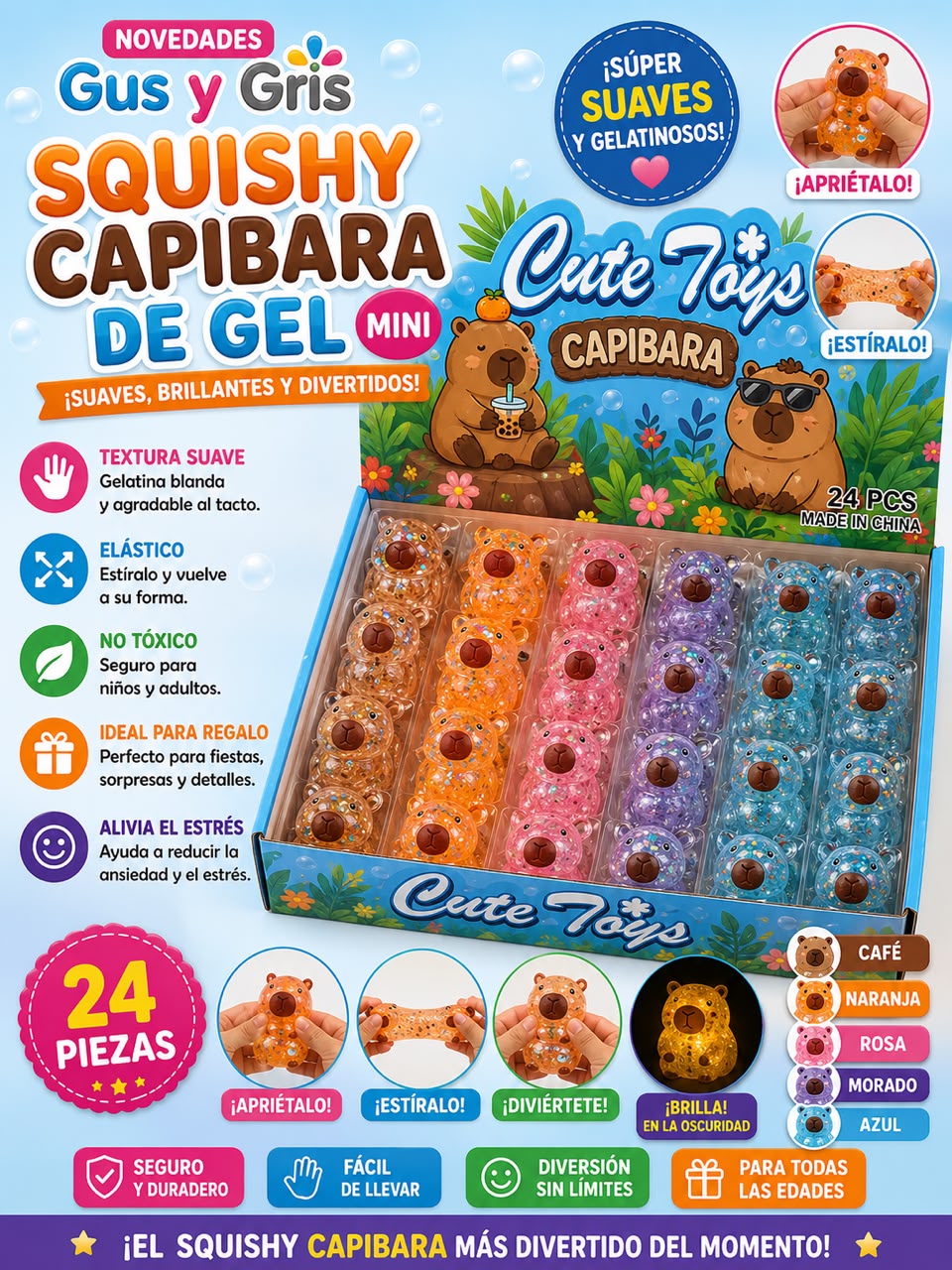 Squishy Capibara gel con 24