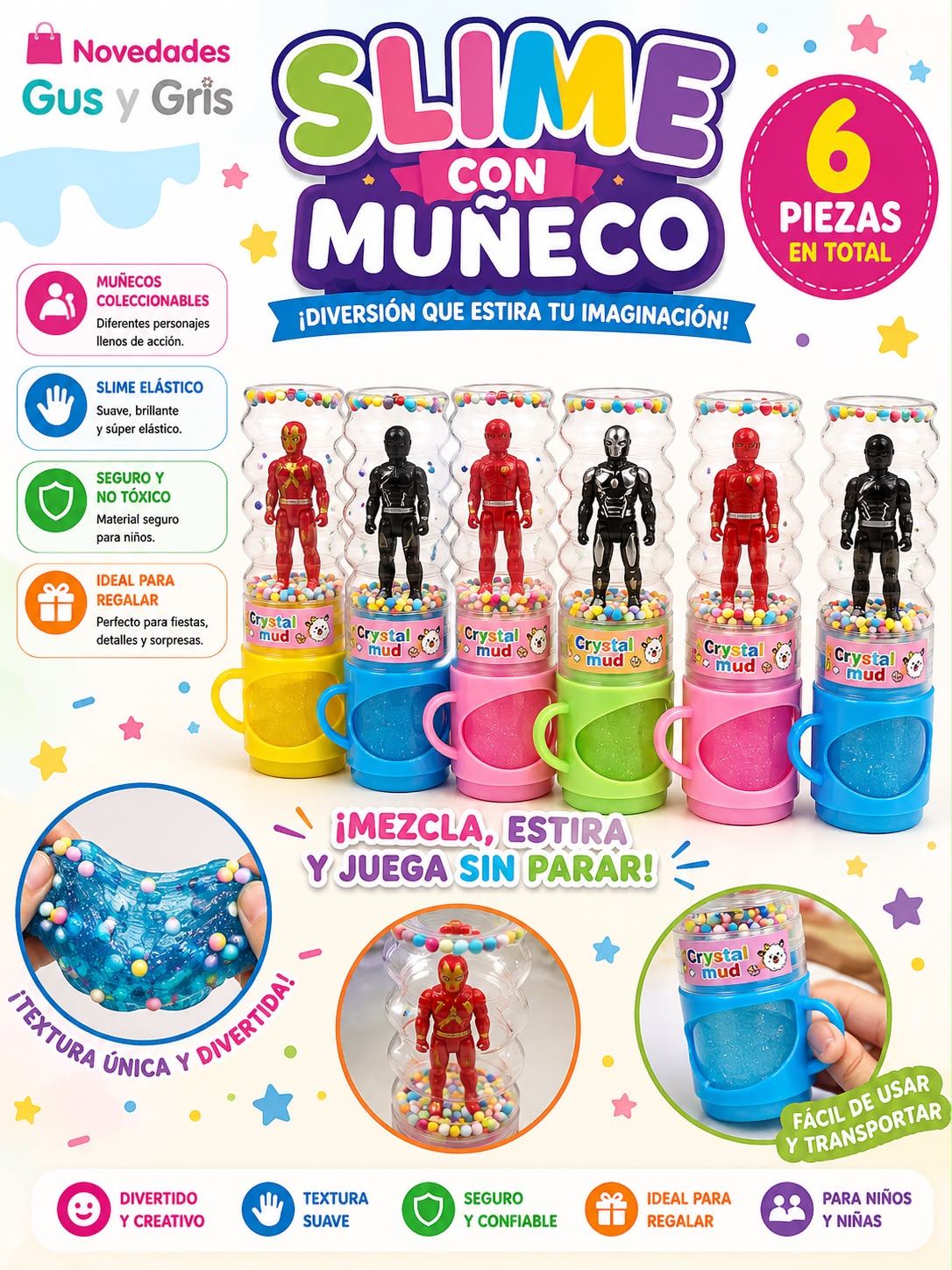 slime heroes taza con 6 pzs
