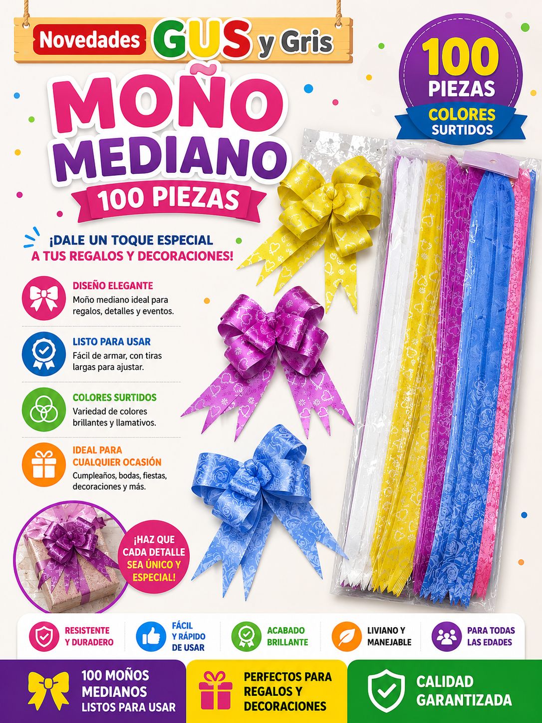 Moño mediano con 100 pz