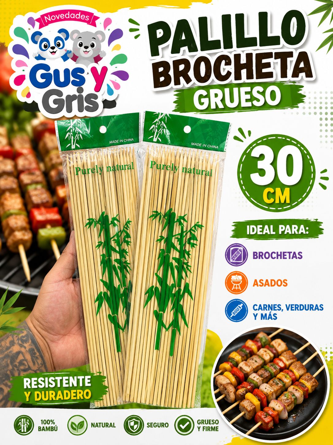 Palillo brocheta grueso 30 cm  PG-1012J-2