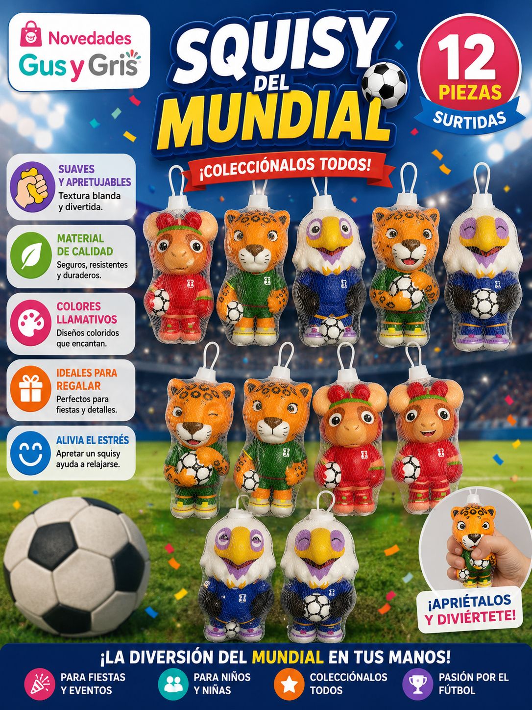 squisy animalitos del mundial con 12