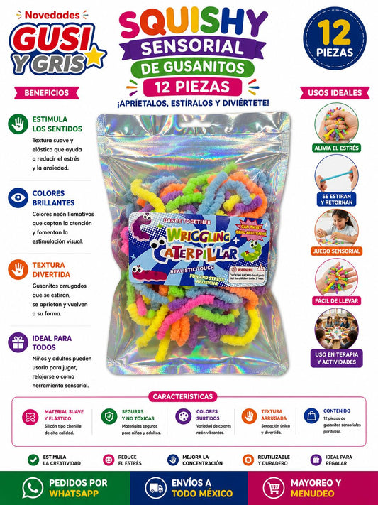 Squishy gusanos sensorial con 12 piezas chico
