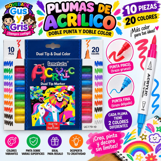 plumin acrilico cajita con 10 doble punta uc779-10