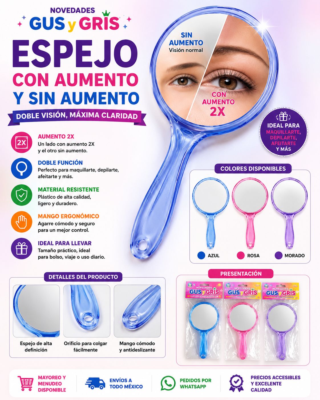 Espejo Mango Redondo Grande Tb-1052a