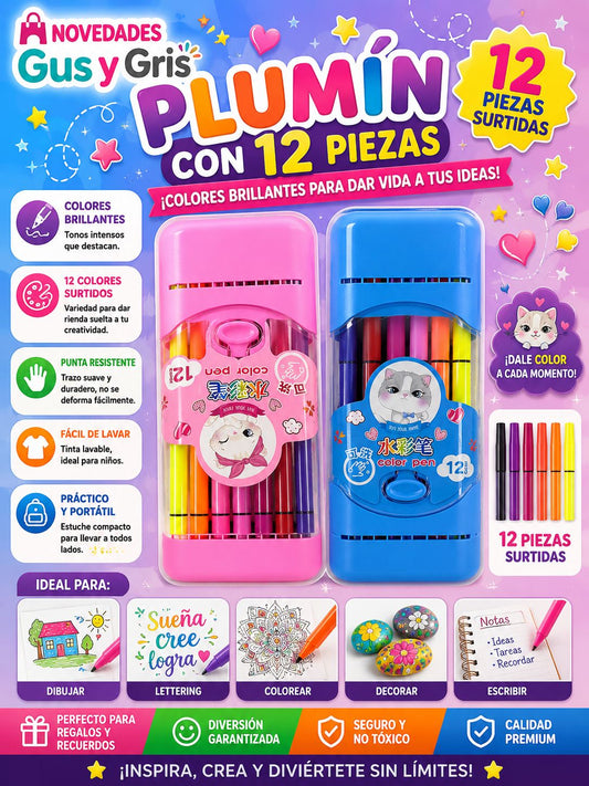 Plumin Estuche Rosa-Azul